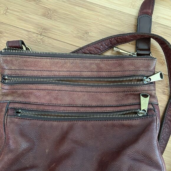 Fossil Brown Genuine Leather Crossbody Bag Purse - Picture 7 of 15